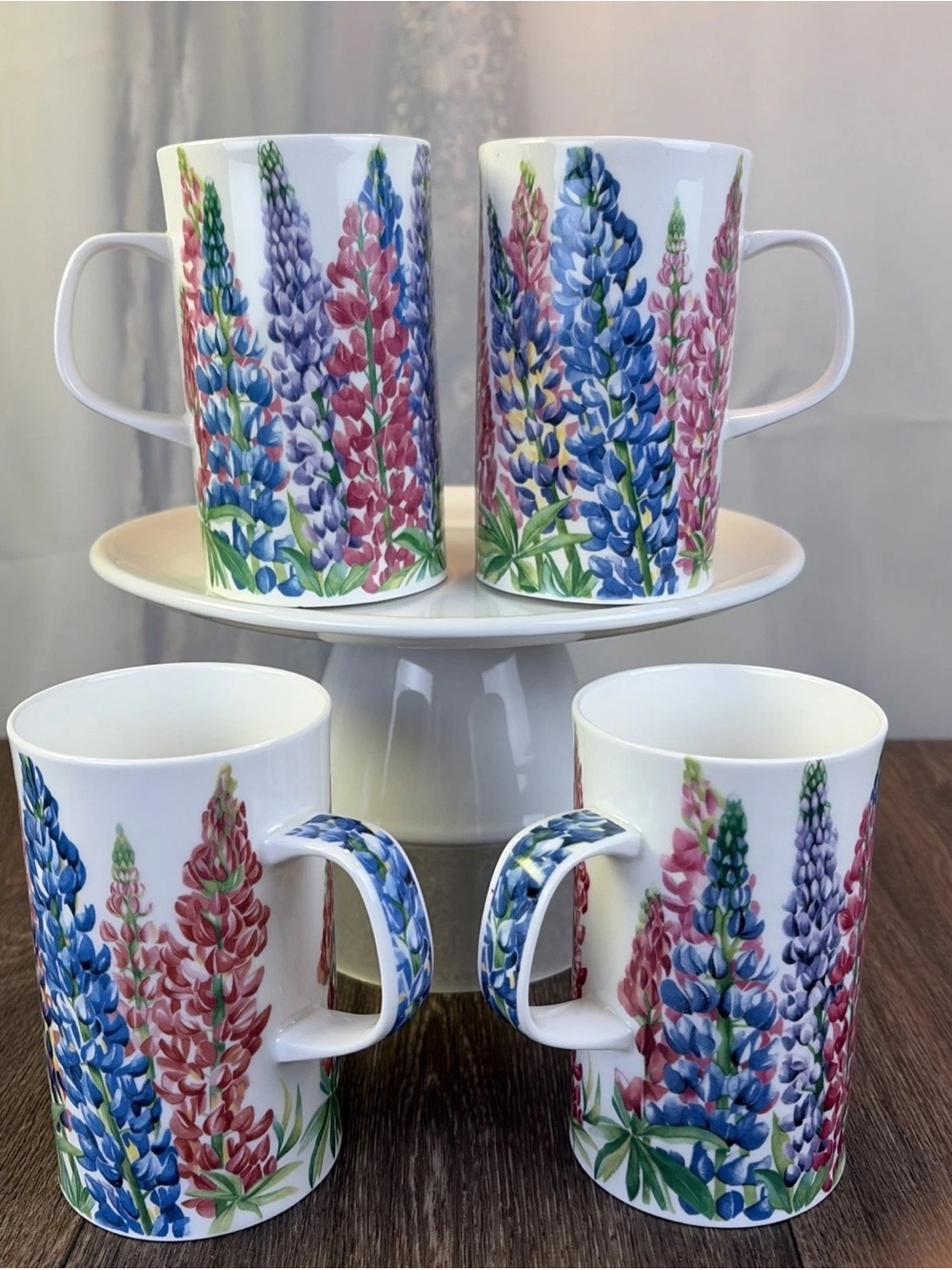 Set of 4 Dunoon Fine Bone China "Henley" Floral Mugs England Helen Sandiford